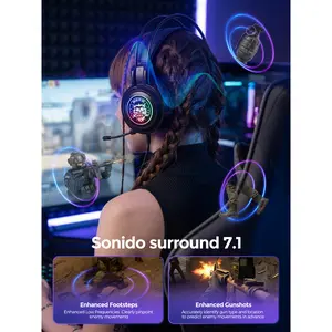 USB gaming headset featuring an omnidirectional noise-canceling microphone, 124dB high sensitivity, static RGB lighting, and soft memory foam ear cushions; ideal for PC and Mac gaming