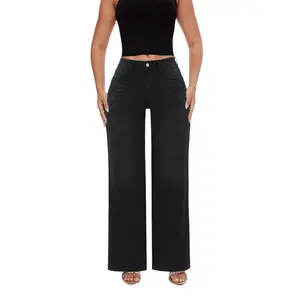 Magic ONESO BBL Baggy Jeans for Women Comfortable Mid-Low Rise Stretch Wide Leg Denim Pants Retro Distressed Tummy Control Loose Fit Trousers Minimalist Basic Plus Size Regular Size 8001