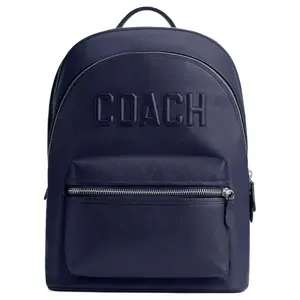 COACH Charter 30 Leather Backpack for Men, Zip-Closure Style in Deep Blue