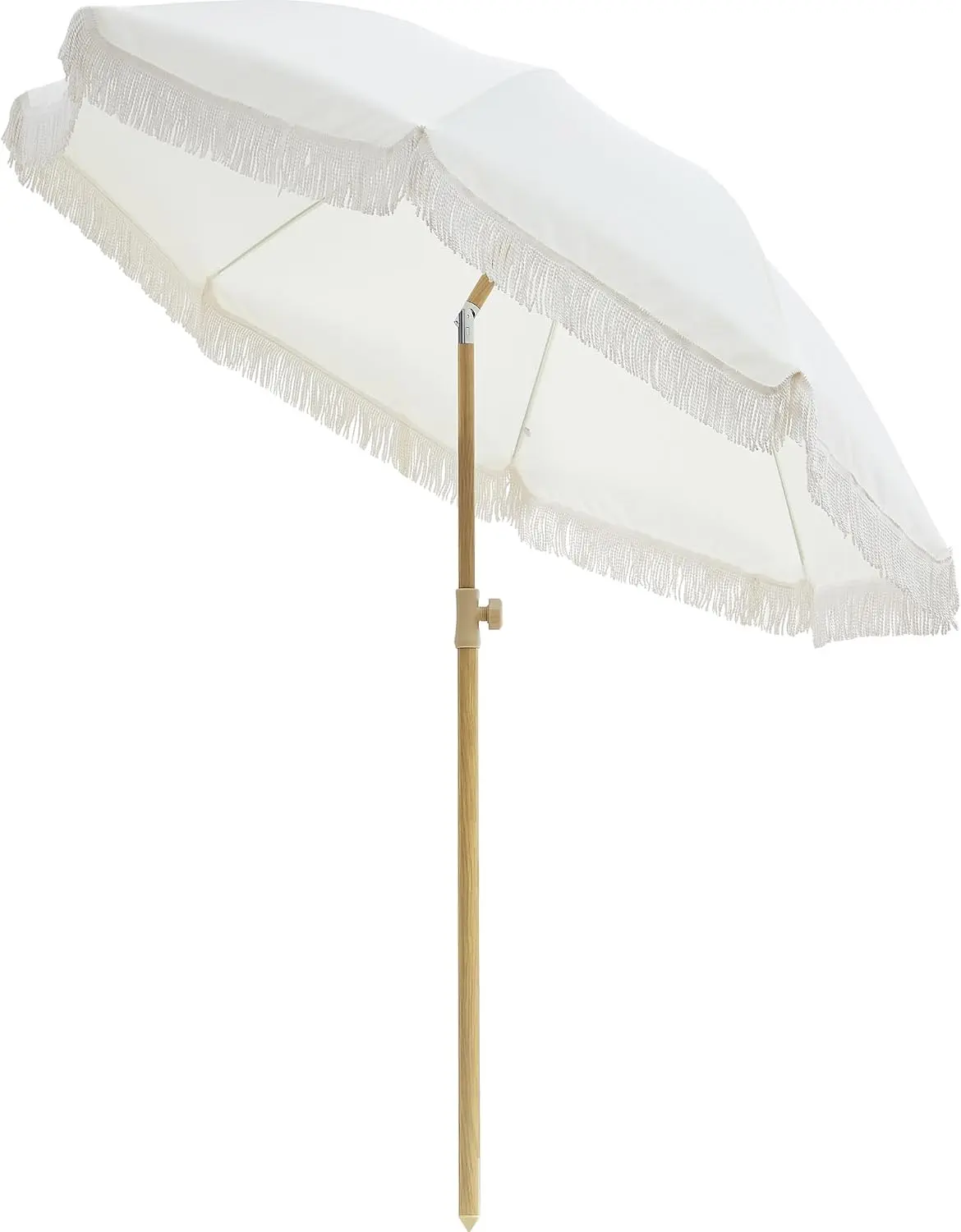 6.5FT Boho Patio Umberlla with Fringe,UPF50+ Outdoor Umbrella with Fiberglass Ribs and Push Button Tilt,Tassels Umbrella for Beach,Terrace,Picnic