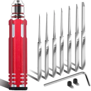 Precision Engraving Set—7 blade sizes (0.1–2.0 mm), a model engraving tool suitable for panel line etching, cutting, and carving, with a black handle, ideal for resin and plastic kits