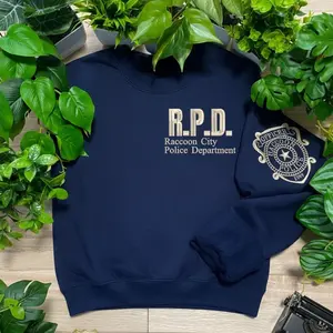 Resident Evil Inspired Double Sided Embroidered Sweatshirt Hoodie  — RE2 Leon Kennedy — Cozy Gamer Gift - Horror Game Merch