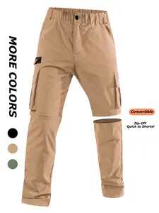 Men's Convertible Zip Off Cargo Pants, Outdoor Casual Sport Hiking Camping Fishing Trousers, Lightweight Quick Dry Work Pants, Practical Multi-Pocket Design, Button & Zipper Fly Closure, Fitted, Casual Fashion Pocket