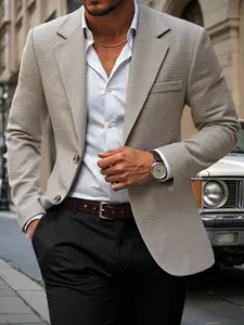 Men's Textured Fabric Long Sleeve Lightweight Suit Jacket, Perfect for Daily Commute, Casual Office Wear, Summer, Menswear, Aesthetic