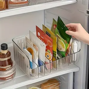 Transparent Plastic Spice Organizer Box, Adjustable Dividers, Detachable Design, Multi-Use Food Storage Solutions for Kitchen, Fridge, Camping
