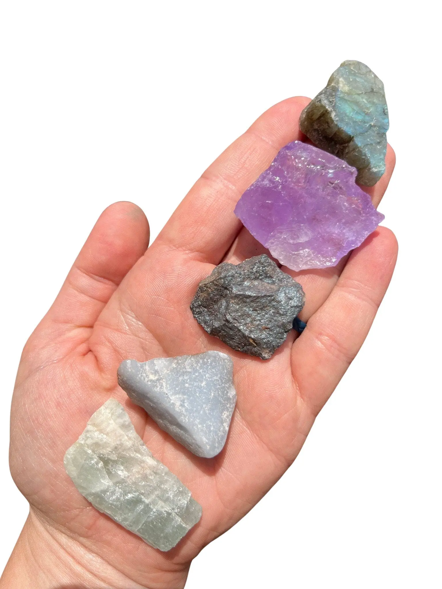 Aquarius Zodiac Stone Set - Raw Hematite, Angelite, Aquamarine, Amethyst, Labradorite