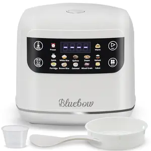 Bluebow Digital Rice Cooker, 6-Cup/2.1QT Small Rice Maker, 10 Presets, 24-Hour Delay Timer & Keep Warm, Non-Stick Inner Pot