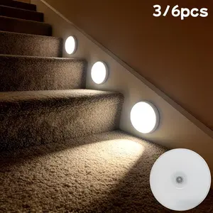 Wireless Magnetic LED Energy Efficient Motion Sensor Light, USB Rechargeable Under-Cabinet Night Lamp, Wall Mounted, No Wiring Needed, 3/6 Pack