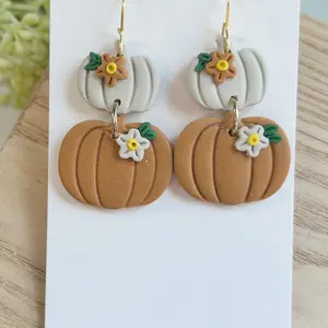 Floral pumpkin clay earrings Female Casual Elegant