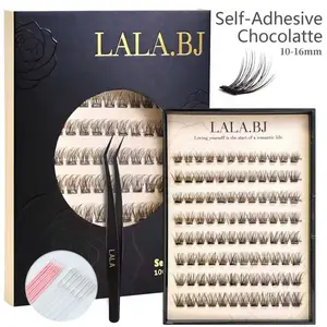 [Chocolate]  dark brown color LALA DIY Lash Extension, Natural Style, Easy Apply, Pestañas,Lash Clusters C Curl Individual Lashes,Lash Clusters Kit Thick Eyelash Extension Kit, Thin Band Cluster Lashes,10-16mm Eyelash Extension Kit