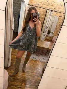 Printed Front Tie Denim Romper Mossy Oak