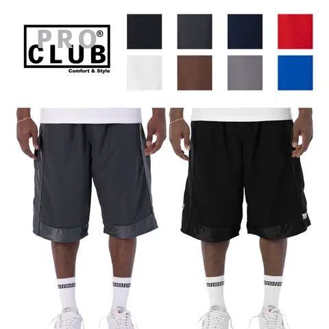 PROCLUB Men's Heavyweight Mesh Net Sports Shorts - Elastic High Waist, Crew-Length, Drawstring, 3 Zipper Pockets, Plain Solid, Breathable Relaxed Fit, Cold Wash, Gym & Casual Wear Fitness Training Bottoms