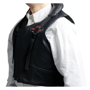 HILASON Safety Tall Collar Bull Riding Vest Protective Leather Black |Equestrian |Unisex |Rodeo