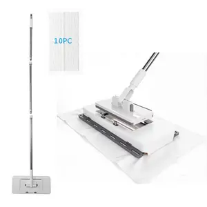 KZKR Upgrade Flexi-Clamp Mop Kit - 2-in-1 Full Size Snap-Grip Lazy Sweeper Mop with Convenient Cloth Changing, Compatible with Swiffer Pads, Hardwood Tile Marble Floor Cleaning, 52in with10 Dry Cloths
