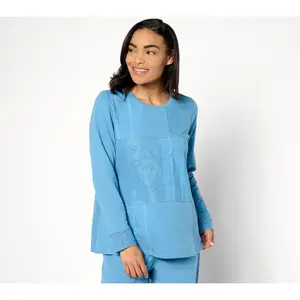 LOGO Life by Lori Goldstein French Terry Top With Crochet Lace