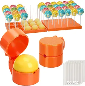 2 Pack Round Cake Pop Mold Press Set with Display Stand Tray, 100 Pcs Sticks, Circle Cake Pop Cutter & Pusher, Baking Tools for Home Baking, Parties, Wedding Desserts