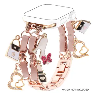 Bling Watch Band Compatible with Apple Watch 49mm 45mm 44mm 42mm, Metal Jewelry Watch Strap for Ultra/Series SE 9 8 7 6 5 4 3 2 1, Interchangeable Charms Dressy Bracelet for Women, Wearable