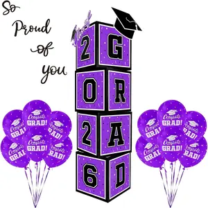 2026 Graduation Decorations Set - So Proud of You - Class of 2026 Balloon Boxes for Memorable Grad Party Supplies, Indoor/Outdoor Congrats Grad Home Door Décor Essentials( purple and black)