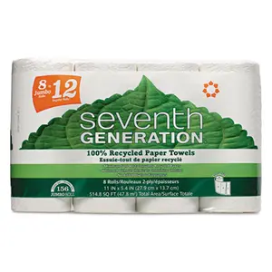 212 MAIN Sev 13739PK 100% Recycled 2-Ply White Paper Towels - 156 Sheets Each - 8 Per Pack, Unscented, Fast-Absorbing Wipes for Kitchen Household Cleaning Supplies