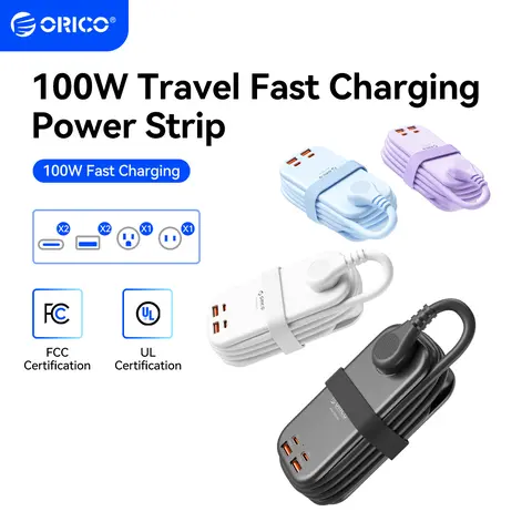 ORICO travel power strip features two USB ports, two side ports, and two Type-C ports, supporting 100W fast charging. Suitable for cruise ships, airplanes, and hotel stays,Usb C Hub Usb C Input-  -PP100