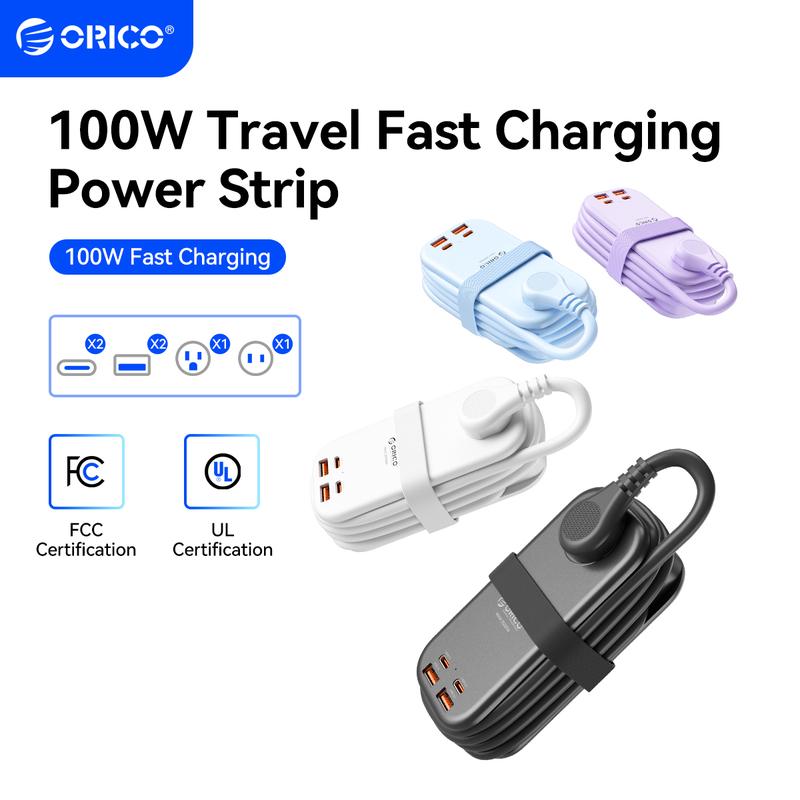ORICO travel power strip features two USB ports, two side ports, and two Type-C ports, supporting 100W fast charging. Suitable for cruise ships, airplanes, and hotel stays,Usb C Hub Usb C Input- -PP100
