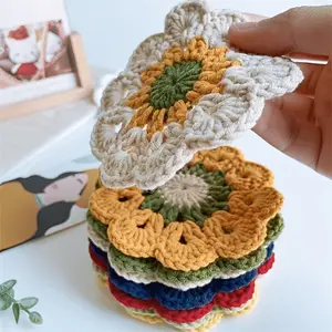 3 Pcs Handmade Crochet Coasters, Vibrant Floral Design, Heat Resistant Fabric Mats, Table Protection, Kitchen Decor, Small Cup Coasters