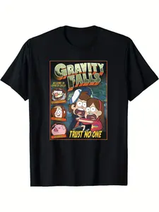 Gravity Falls 'Trust No One' Dipper & Mabel Graphic Tee - 100% Cotton Crew Neck T-Shirt for Men