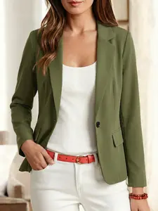 Women's Solid Color Suit Jacket, Casual Blazer, Long Sleeve Button Design, Casual Fitted H-Type, Perfect for Daily Commuting and Travel