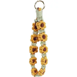 Boho Macrame Keychain Wristlet | Handmade Keyring Holder Bracelet | Bohemian Style Wrist Lanyard for Women | Colorful Cotton Keychain for Keys & Bag