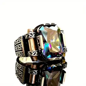 Men's Ring, 1 Piece - Fashionable, Creative & Vintage Style Luxurious Design, Inlaid With Artificial Gemstones, Men's Jewelry Accessory, Suitable For Daily Wear & Perfect Holiday Gift For Him