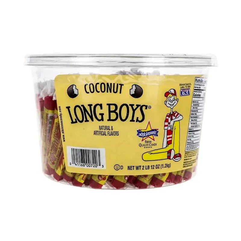 Long Boys Coconut Candy Tub 44 oz – 130 Pieces Long Boys Coconut Candy Tub 44 oz – 130 Pieces