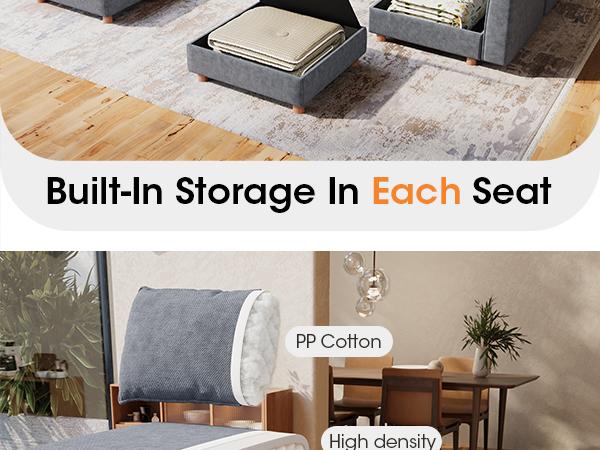 4-8 Seat Modular Sectional Sofa with Storage, Sturdy Solid Wood Structure, Modular Sectional Sofa Cloud Couch Washable, Spacious Couches for Living Room, Apartment, Loft, Grey