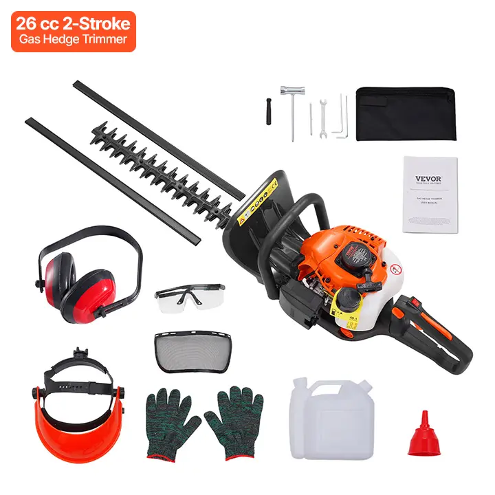 【summerfinds】VEVOR 23.2-inch 26CC 2 Cycle Gas Hedge Trimmer, Gas Powered Handheld Hedge Trimmer with Dual Sided Dual Action Blade, 180° Adjustable Trimmer Head, Suitable for Trimming Shrubs, Low Bushes