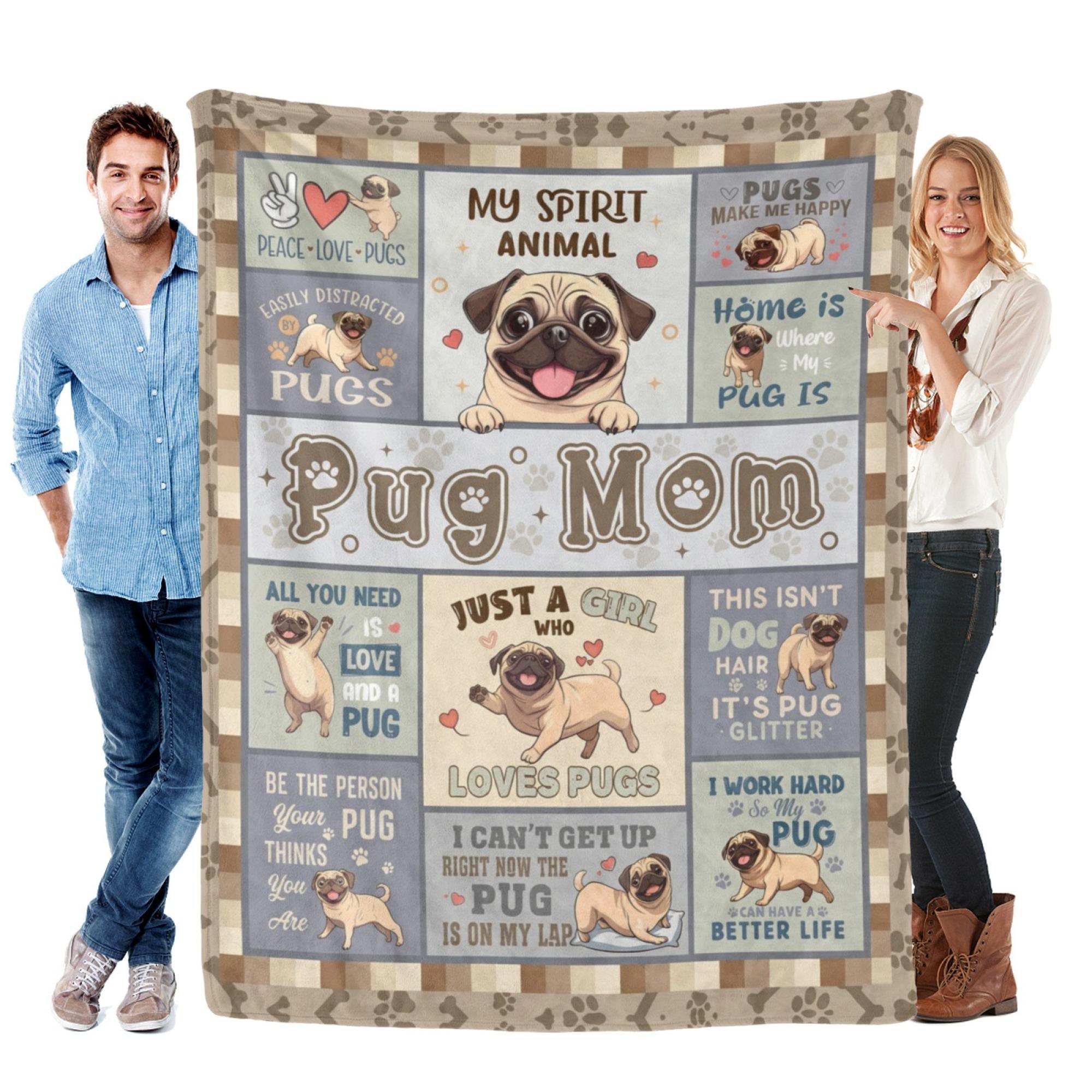 Pug Gifts for Women, Pug Blankets 60''x50'', Pugs Gifts for Lovers Mom, Puppy Gifts for Girls, Gifts for Pugs Dog Owners Lovers Woman Decorations Throw Blanket for Christmas Mothers Day cooling