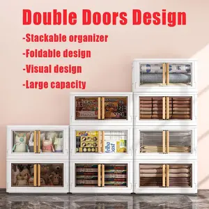KHNR Storage Bins with Lids,78 Quart Plastic Bins with Lids,Large Closet Organizers,Collapsible Storage Bins with Wheels,Double Door Stackable Bins for Clothes,Home