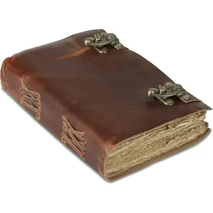 Journal 8x5.5 Inch -  Deckle Edge Paper Notebook with Double C-Locks | Unlined Antique Paper Diary for Writing, Sketching, Travel, Gifts