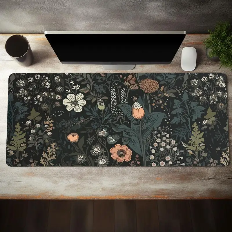 Floral Pattern Mouse Pad, 1 Count Non-slip Rubber Base Stitched Edge Keyboard Mat, Aesthetic Mouse Pad for Gaming