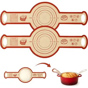 Silicone Sourdough Bread Sling Mat - 2Set Round Dough Baking Slings For Dutch Oven, NonStick High Degree Kitchen Sourbread Making Loaf Pan Lifter Liner, Reusable Cooking Transfer Mats with Long Handle Bakeware Utensils