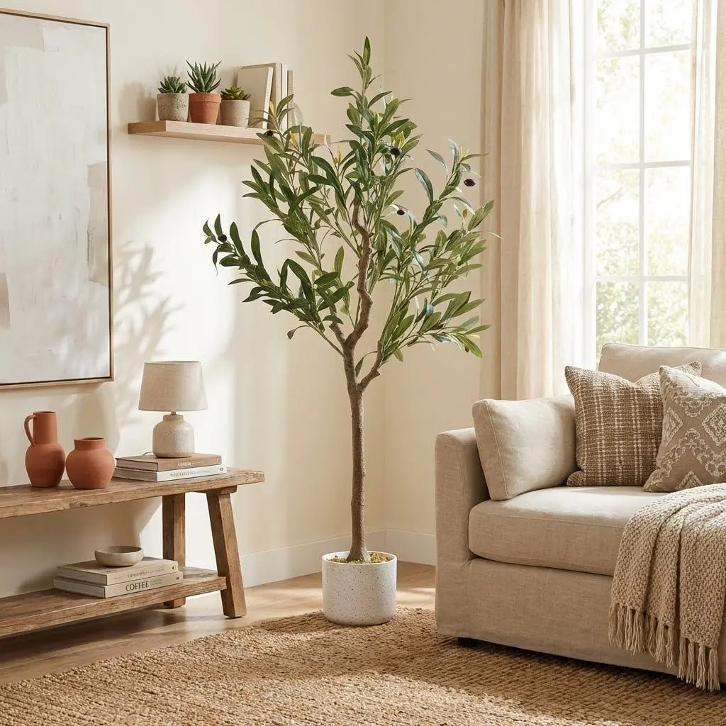 GARVEE 3ft11in Tall Artificial Olive Tree - Potted Faux Plant with Silk Leaves & Fruits, Indoor Home Decor for Living Room & Office Greenery