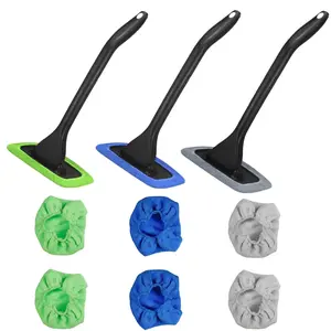 Car Windshield Fog Brush Set, Dust Car Cleaning Tool, Long Handle Home Glass Cleaner, Reusable Cloth Pads, Durable Daily Use Essential, Car Cleaning Supplies