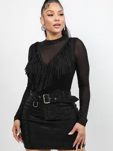 Luna Sheer & Rhinestone Button Down Collared Shirts