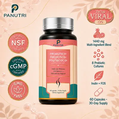 Panutri  Daily Probiotics Dietary Supplement for Adults - 50B CFU, 250mg, 60 Capsules, Prebiotics, Digestive Enzymes, Zinc, Vitamin D3, Fiber, Bifidobacterium Bifidum, cGMP Multi-Nutrient Gut & Immune Support, Gluten-Free, CFU Rich Digestive Health Aid