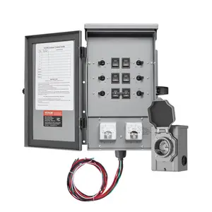 VEVOR Manual Transfer Switch, 30-Amp 6-Circuit, Prewired Generator Transfer Switch Kit with NEMA L14-30P Power Inlet Box, Double-Throw Switch, NEMA 3R, Mechanical Watt Meter, for 7500W Generators