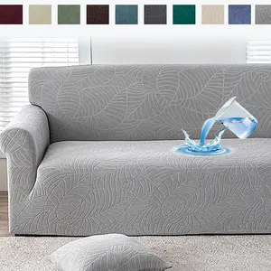 1pc Pure Color Elastic Sofa Cover, All-Season Washable Furniture Protector, Soft Polyester Spandex Fabric, Suitable for Bedroom Office Living Room，Embossed leaf sofa cover with waterproof fabric