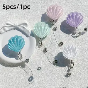 1/5pcs Cute Transparent Shell Lightweight Badge Reel for Women Retractable Worker ID Card Pull Buckle Nurse ID Card Durable Badge Holder Clip
