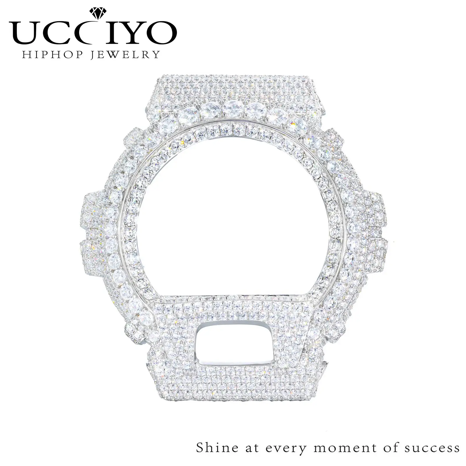 UCCIYO Watch Case DW6900 TQW02-18k Gold-Plated Lab-Created Moissanite S925 Sterling Silver Moissanite Iced Out Watch Bezel Case for DW6900 Women Men Hip Hop Jewelry Gift【TQW02】
