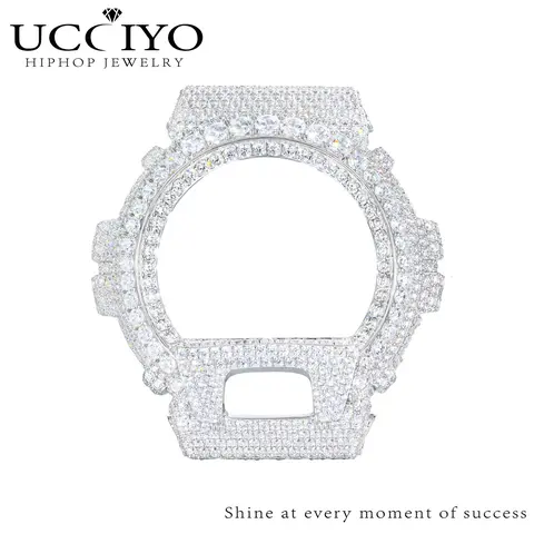 UCCIYO Iced Out Watch Bezel Case Cover Compatible DW6900, 18k Gold-Plated S925 Sterling Silver Copper Moissanite Jewelry Accessory, Wedding Gift【TQW02】