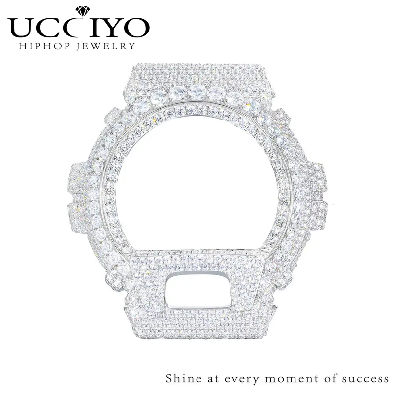 UCCIYO Iced Out Watch Bezel Case Cover Compatible DW6900, 18k Gold-Plated S925 Sterling Silver Copper Moissanite Jewelry Accessory, Wedding Gift【TQW02】