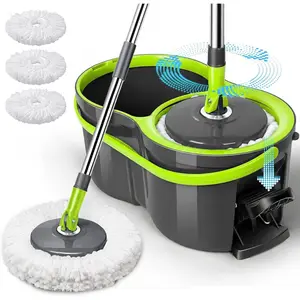 Spin Mop Bucket System, Pedal Spin Mop and Bucket with Wringer Set,EasyWring Microfiber Mop with 3 Mop Pads,360?Spinning Floor Cleaning System -  & Office Suitable