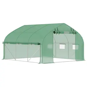 Outsunny 11.5' x 10' x 6.5' Walk-in Tunnel Greenhouse, Green House with Zippered Mesh Door, 7 Mesh Windows & Roll-up Sidewalls, Upgraded Gardening Plant Hot House with Galvanized Steel Hoops, Green